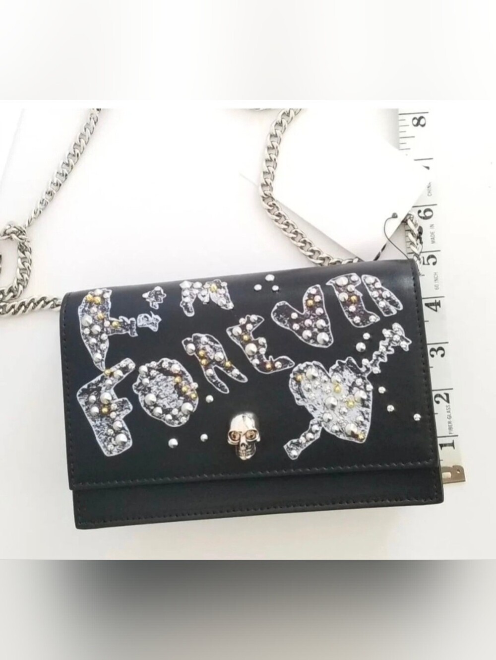 ALEXANDER MCQUEEN Black "Forever" Embellished Skull Bag - Picture 4 of 7